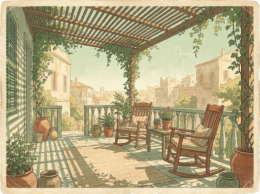 Shaded porch in Granbury summer heat